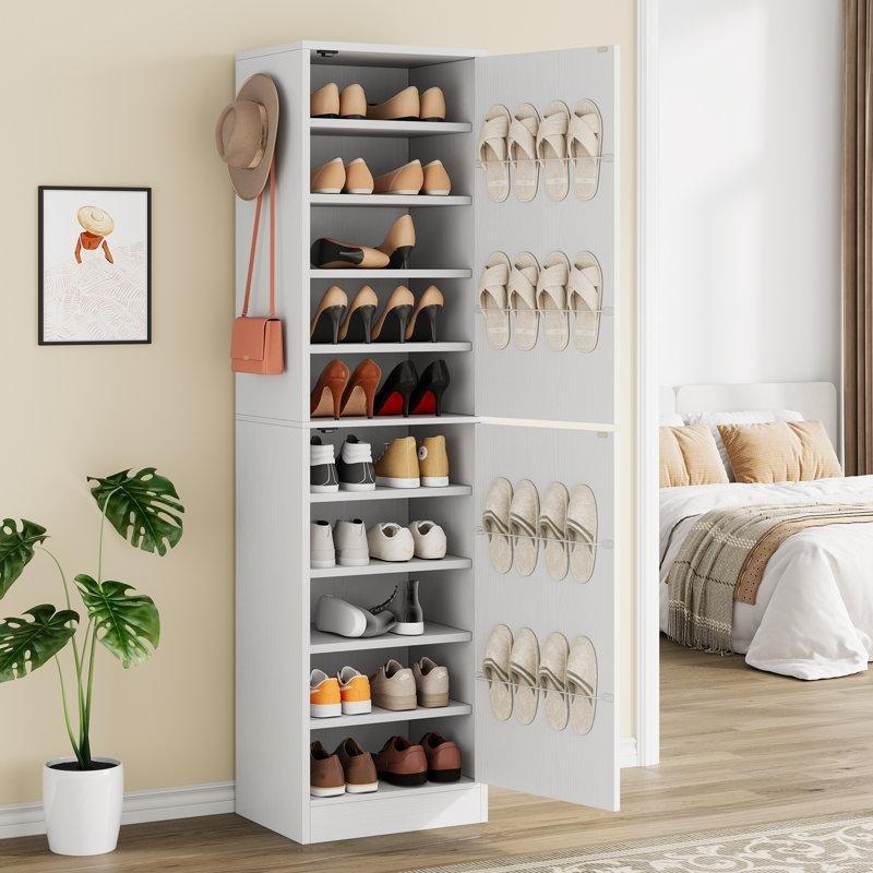 Gri Kahve ve Siyah MDF Ayarlanabilir Raflı ve Askılı Dikey Ayakkabılık Dolabı - 230411