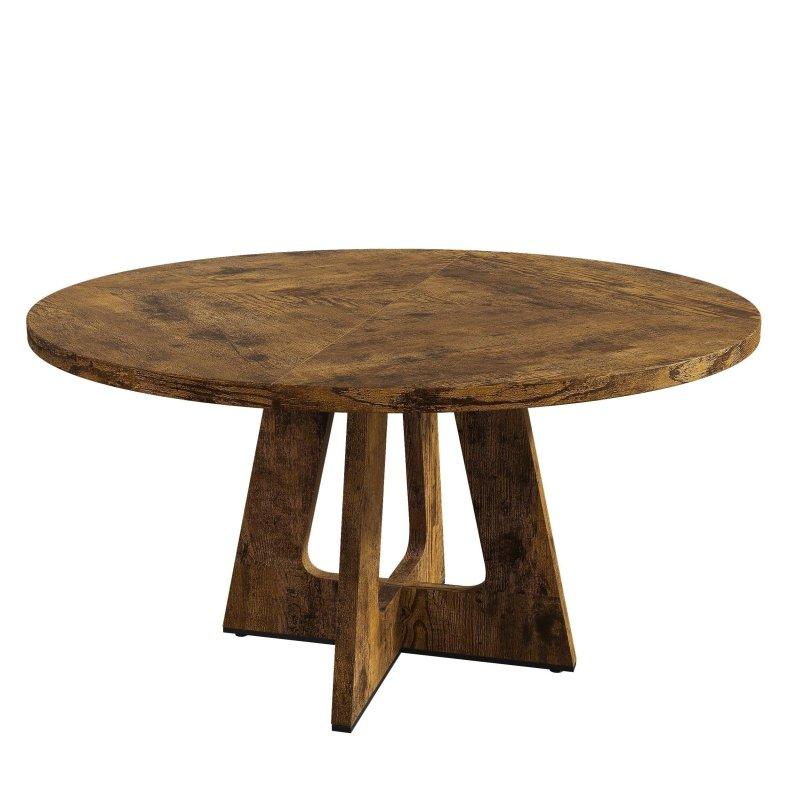 Gri Kahverengi Ahşap Yuvarlak X-Çapraz Ayaklı Bohem Yemek Masası - 120 cm - 237752