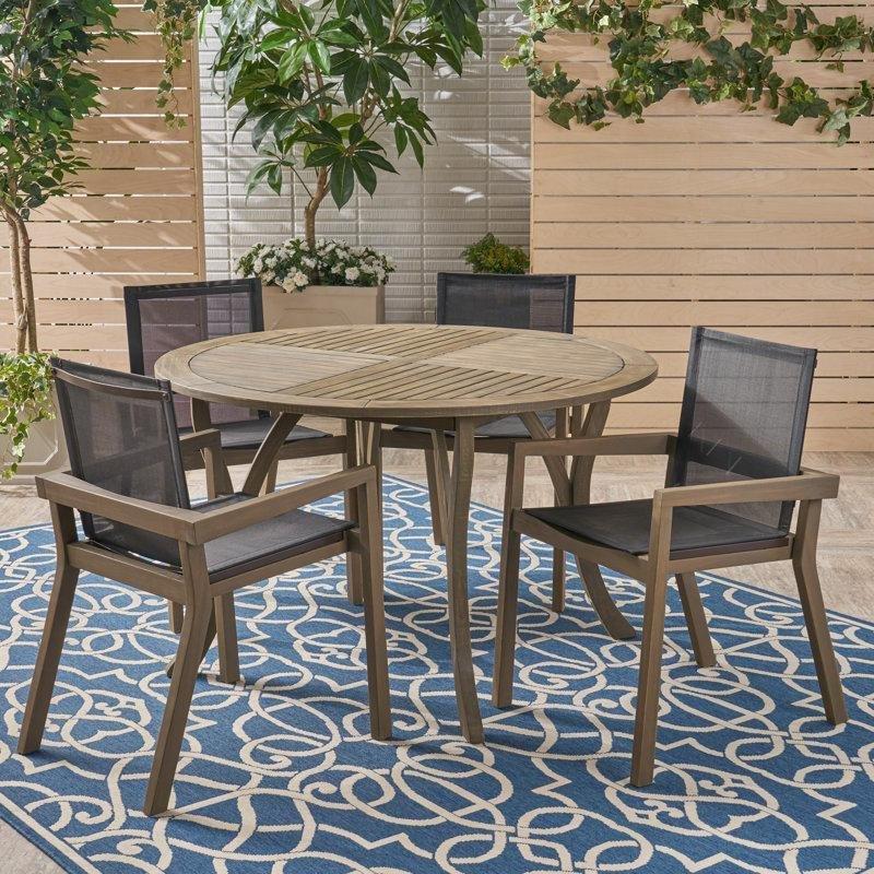 Gri Kahverengi Akasya Ağacı Yuvarlak Masalı 4 Kişilik Bahçe Masa Takımı - 121 cm - 215333