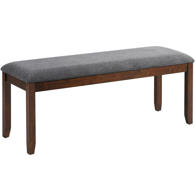 Gri Keten Döşemeli Kahverengi Masif Kauçuk Ağacı Bench - 121 cm - 164467