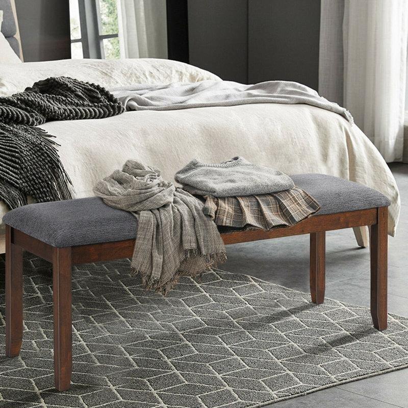 Gri Keten Döşemeli Kahverengi Masif Kauçuk Ağacı Bench - 121 cm - 164467 Gri Keten Döşemeli Kahverengi Masif Kauçuk Ağacı Bench - 121 cm - 164467