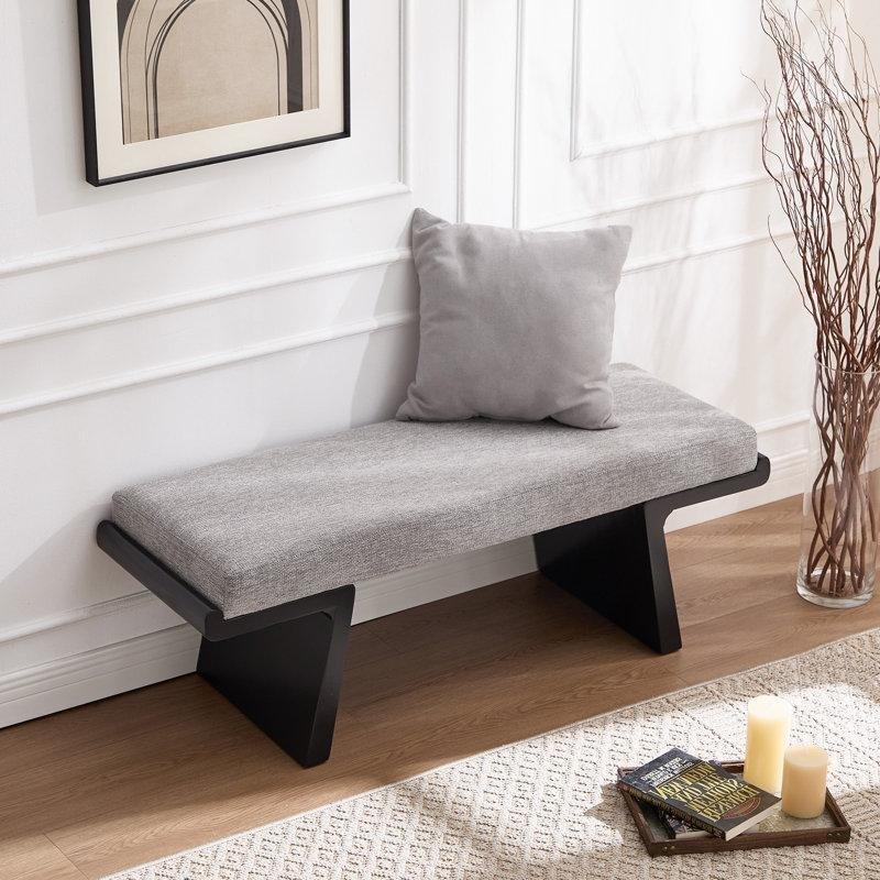Gri Keten Döşemeli Siyah Masif Kauçuk Ağacı Heykelsi Tasarım Bench - 120 cm - 164659
