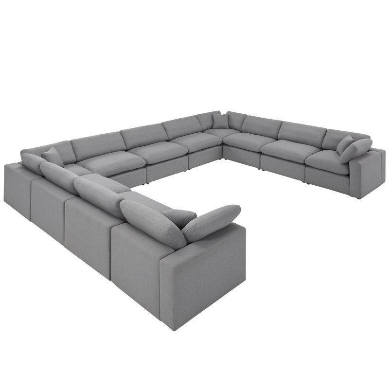 Gri Keten Karışımı Kumaş Modüler U Şekilli Köşe Koltuk Takımı - 508x407 cm - 195337