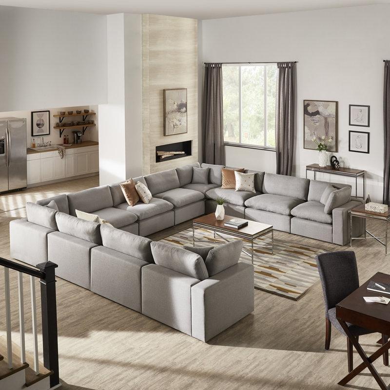 Gri Keten Karışımı Kumaş Modüler U Şekilli Köşe Koltuk Takımı - 508x407 cm - 195337