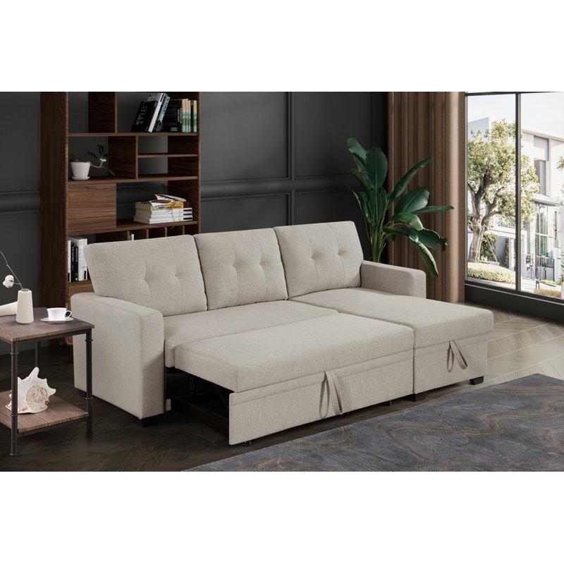 Gri Keten Karışımı Kumaş Yataklı Sandıklı Sağ Köşe L Koltuk - 209x135 cm - 193618