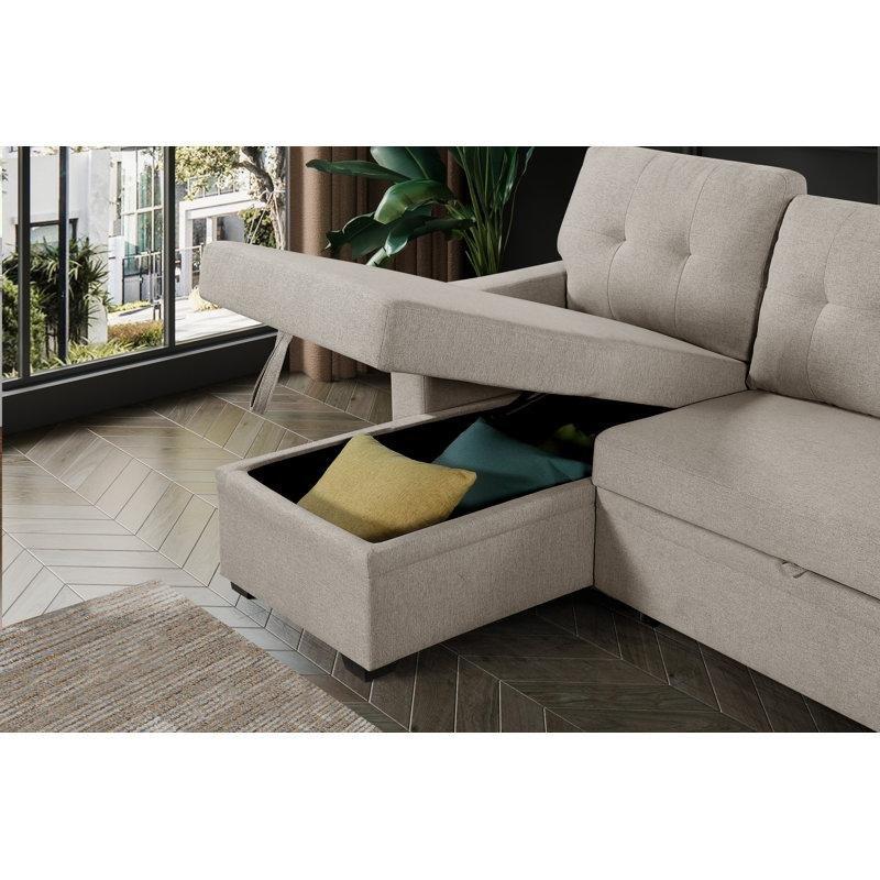 Gri Keten Karışımı Kumaş Yataklı Sandıklı Sağ Köşe L Koltuk - 209x135 cm - 193618