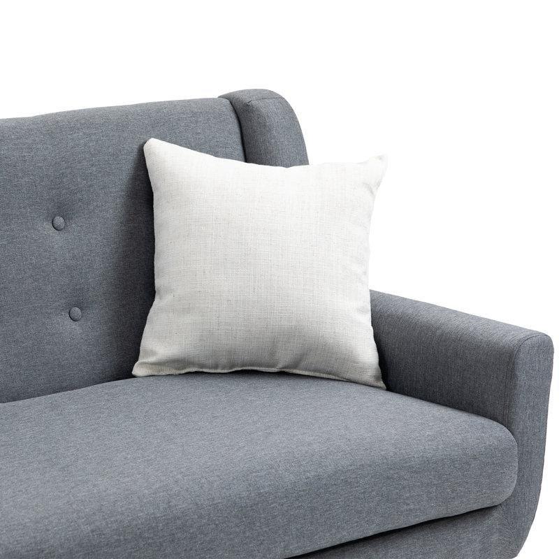 Gri Keten Karışımlı Düğme Kapitoneli Kare Kollu İkili Koltuk - 160 cm - 196919
