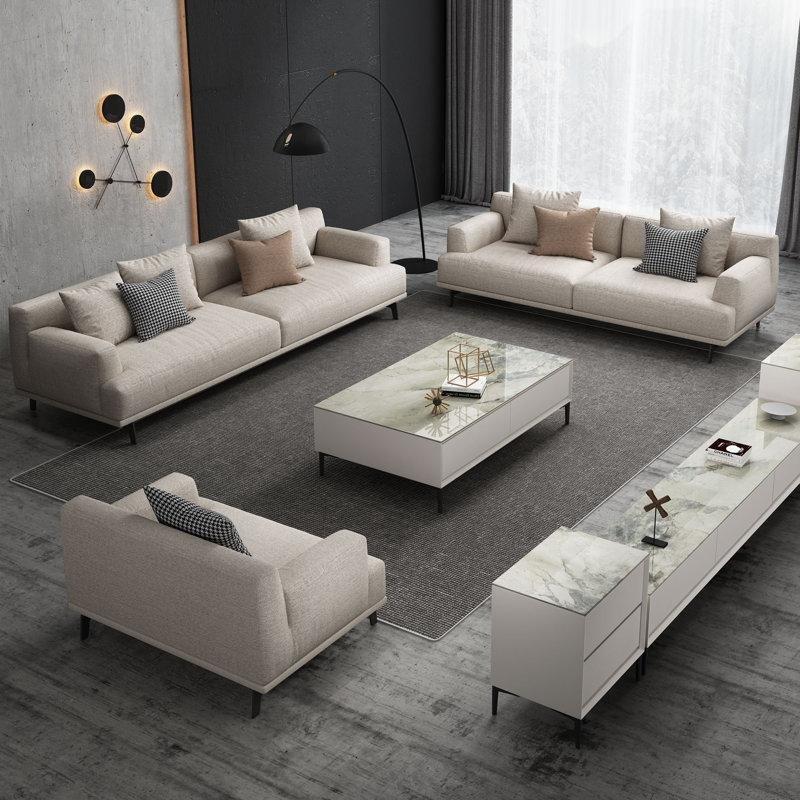 Gri Keten Karışımlı Kapitoneli Metal Ayaklı 3lü Koltuk Takımı - 191866