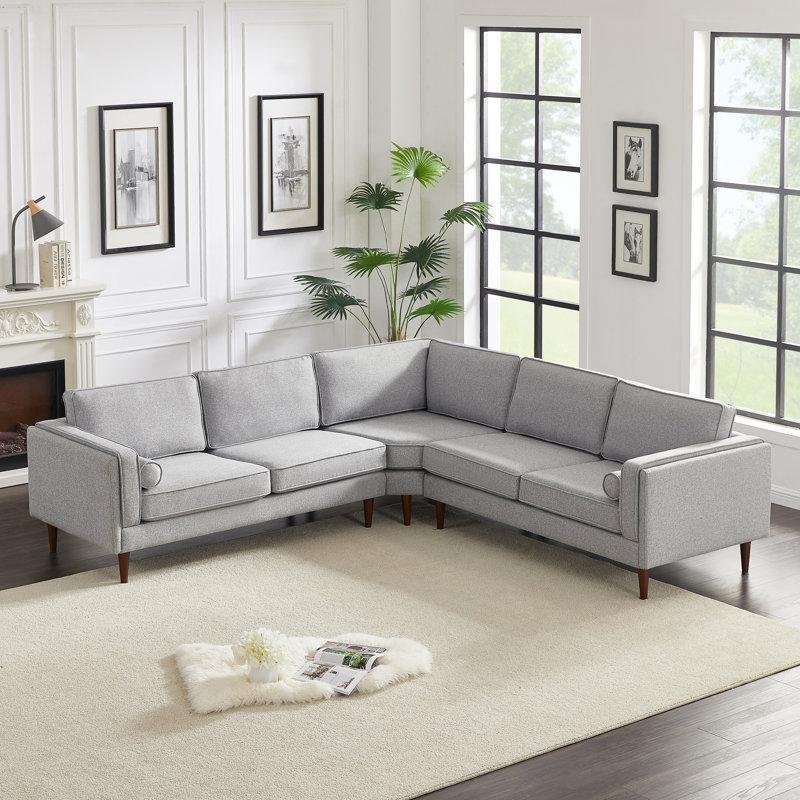 Gri Keten Kumaş Masif Ahşap Ayaklı Simetrik Köşe Koltuk Takımı - 266x266 cm - 193182