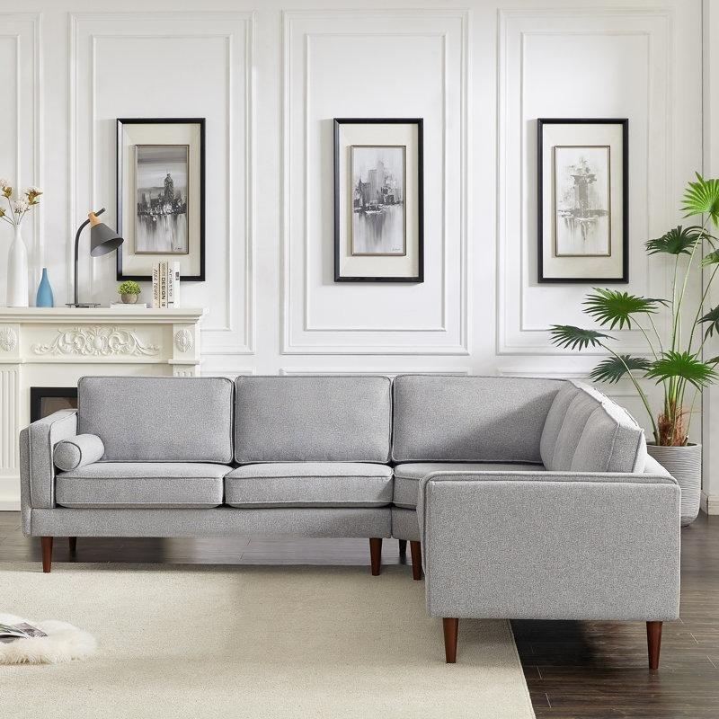 Gri Keten Kumaş Masif Ahşap Ayaklı Simetrik Köşe Koltuk Takımı - 266x266 cm - 193182