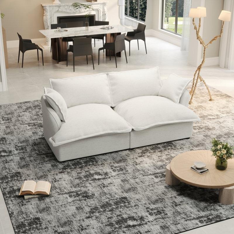 Gri Keten Masif Ahşap Modüler İkili Koltuk - 209 cm - 207137