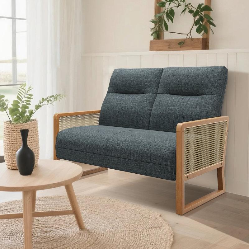 Gri Keten Rattan Kolçaklı İkili Koltuk - 122 cm - 205624