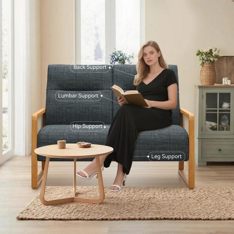 Gri Keten Rattan Kolçaklı İkili Koltuk - 122 cm - 205624