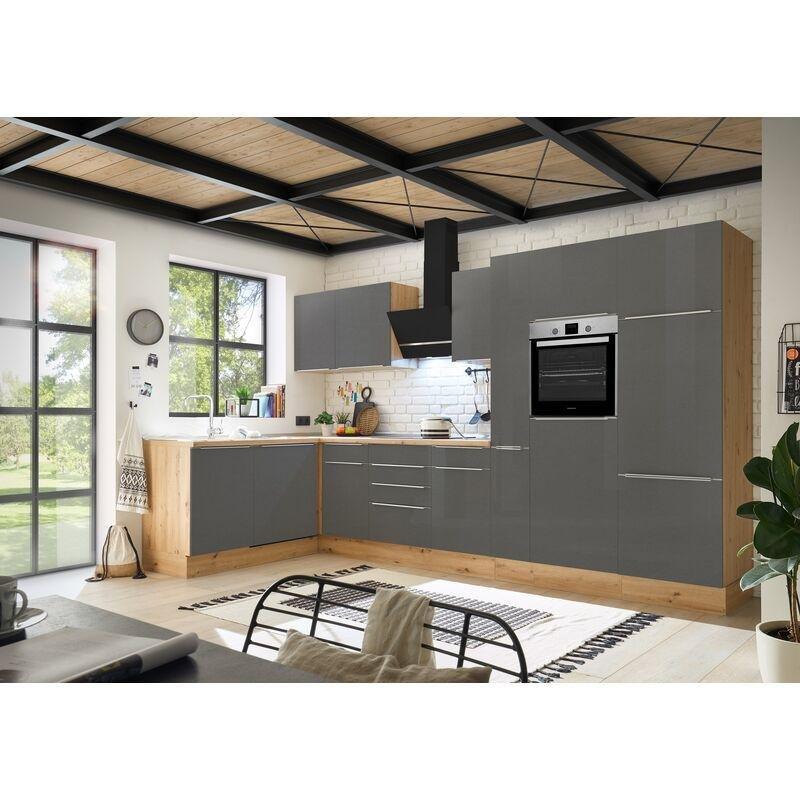 Gri Kompozit Ahşap Paslanmaz Çelik Evyeli Yavaş Kapanan Köşe Mutfak Modeli - 370 cm - 185911