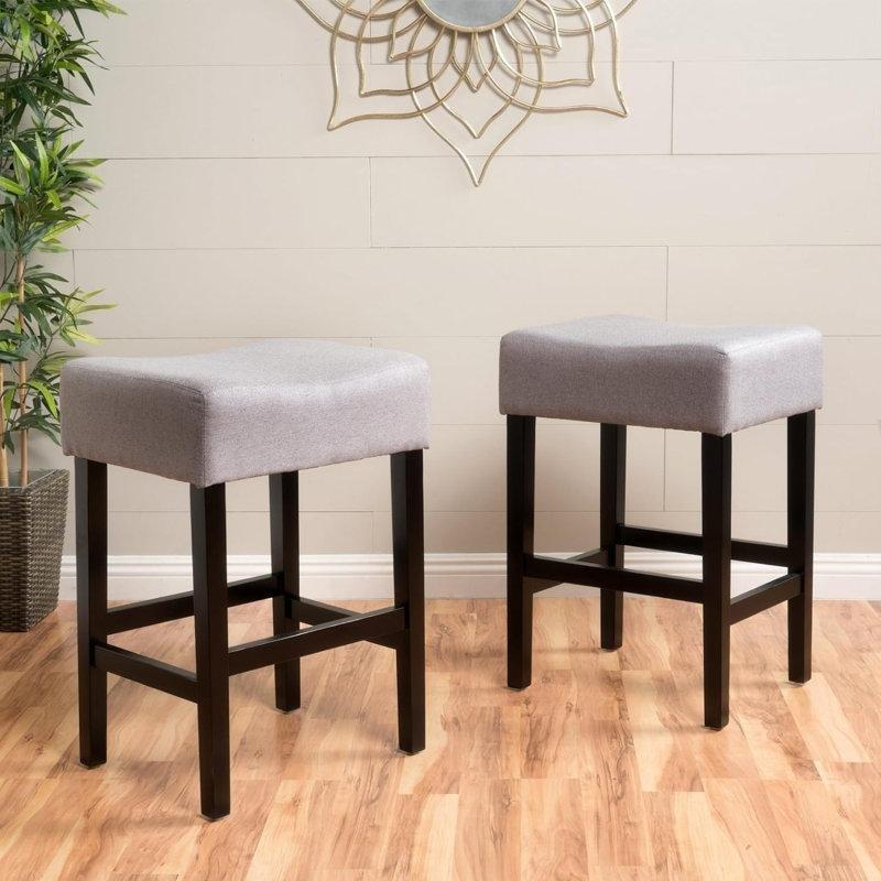 Gri Kumaş Döşemeli Ahşap İskeletli Sırtlıksız Makyaj Masası Pufu - 233094