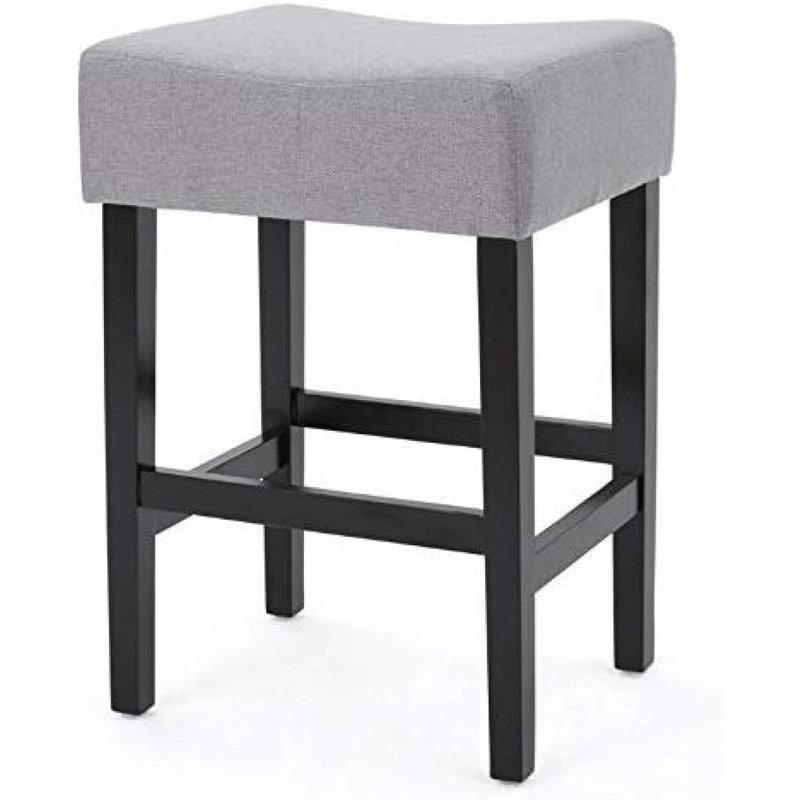 Gri Kumaş Döşemeli Ahşap İskeletli Sırtlıksız Makyaj Masası Pufu - 233094
