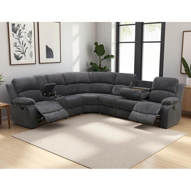 Gri Kumaş Manuel Mekanizmalı Saklama Alanlı L Koltuk Takımı - 267x239 cm - 194268