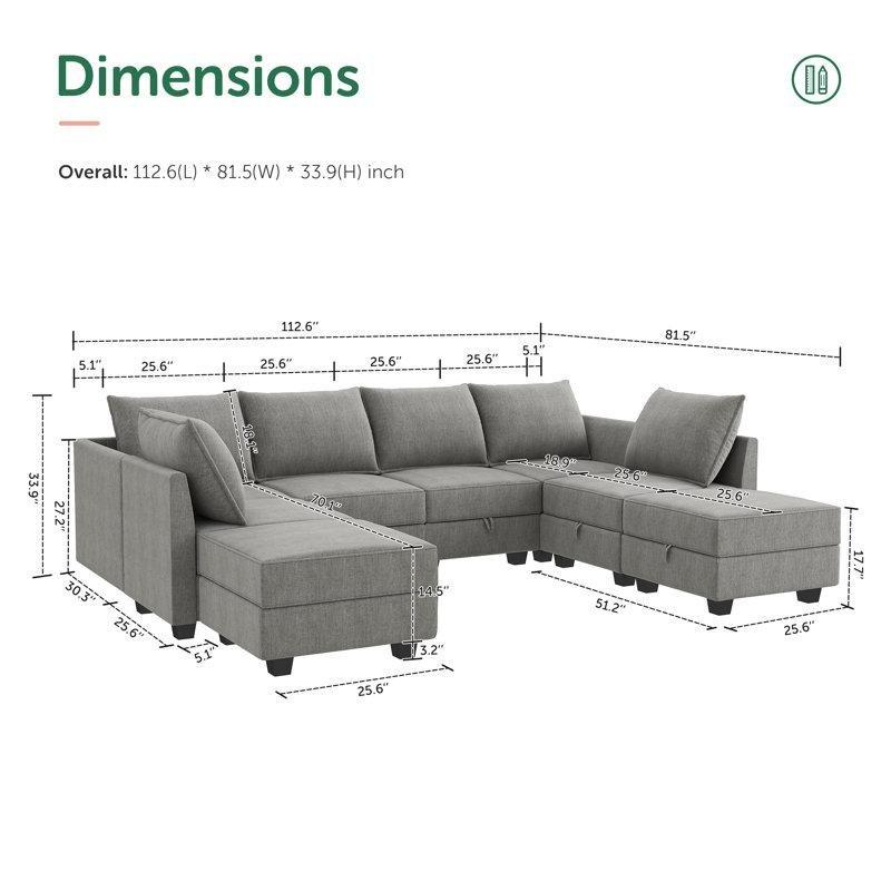 Gri Kumaş Modüler Saklama Alanlı Yataklı U Köşe Koltuk Takımı - 193156