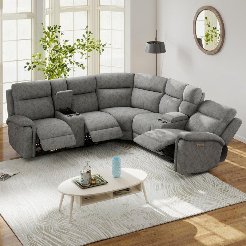 Gri Kumaş USB Girişli Konsollu Elektrikli Mekanizmalı Modüler Köşe Koltuk Takımı - 258x258 cm - 193709