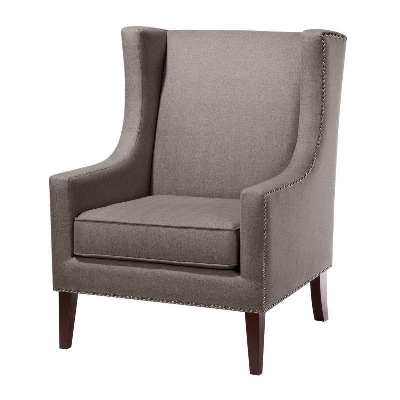 Gri Kumaş Zımba Detaylı Masif Ahşap Ayaklı Berjer Koltuk - 204199