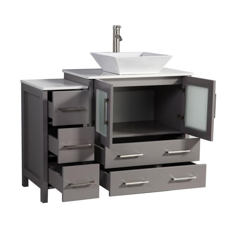 Gri Masif Ahşap Aynalı ve Çekmeceli Banyo Lavabo Dolabı - 107 cm - 201922