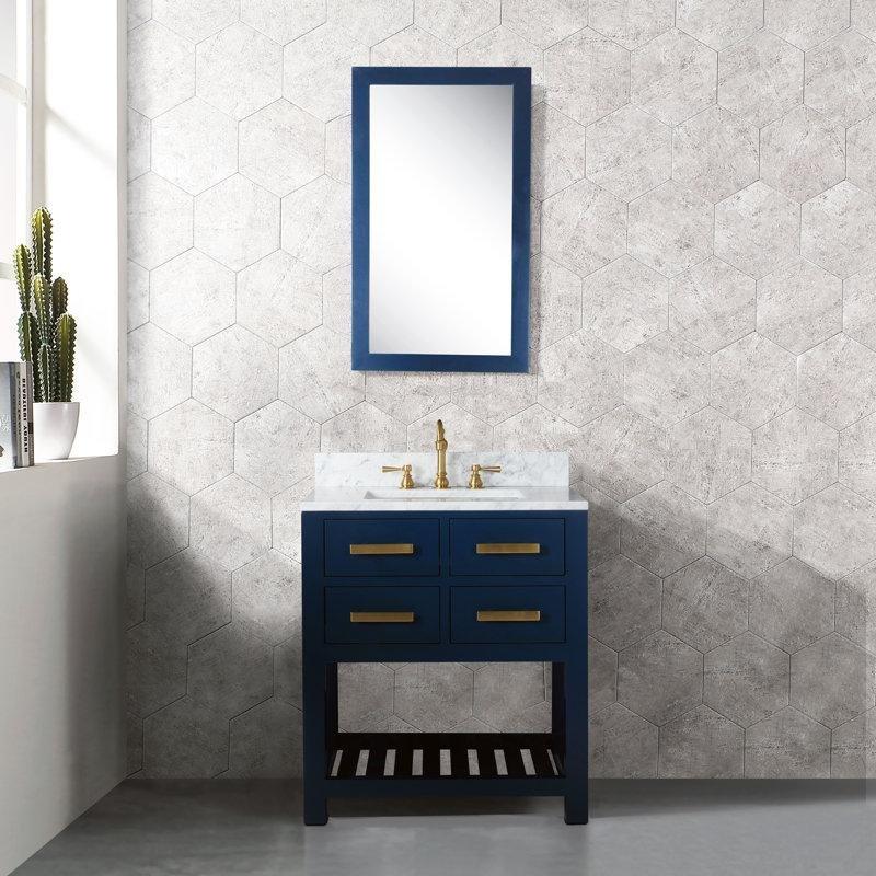 Gri Masif Ahşap Carrara Mermer Tezgahlı Çekmeceli Raflı Banyo Lavabo Dolabı - 77 cm - 201101