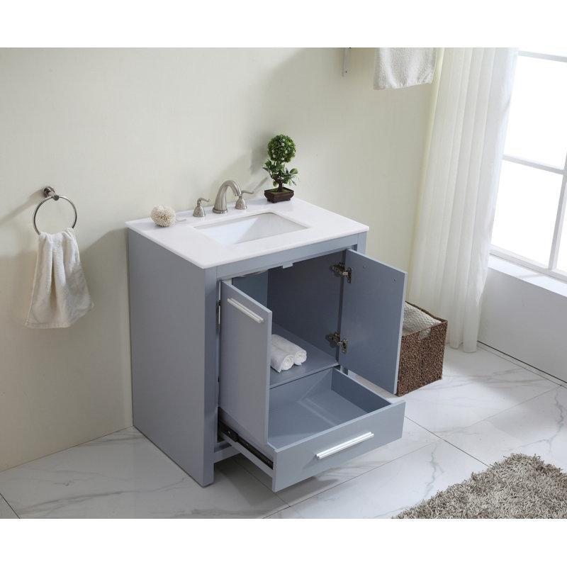 Gri Masif Ahşap Çekmeceli ve Seramik Lavabolu Banyo Dolabı - 77 cm - 201068