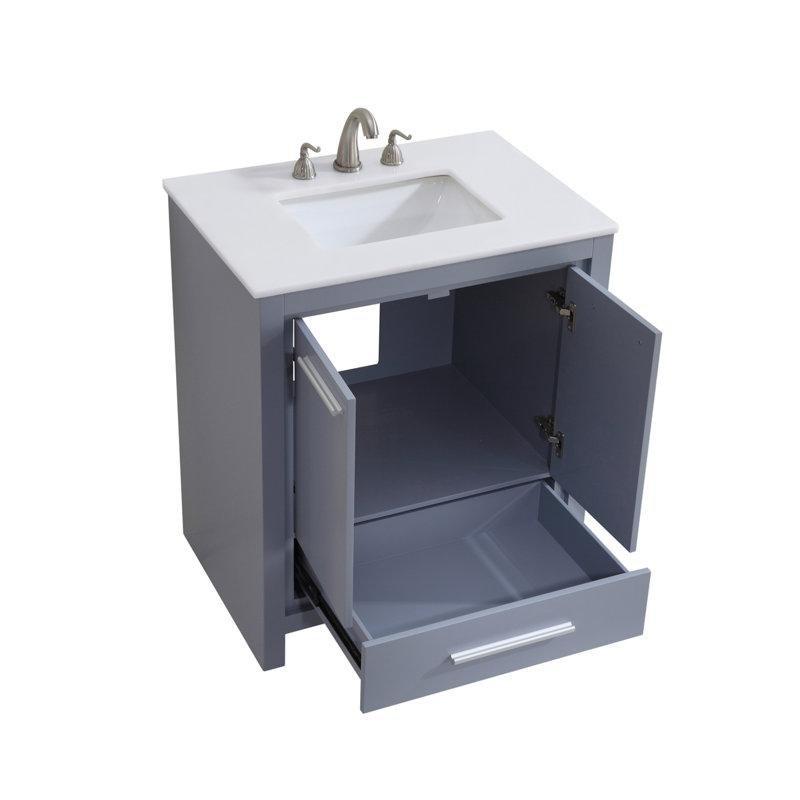 Gri Masif Ahşap Çekmeceli ve Seramik Lavabolu Banyo Dolabı - 77 cm - 201068