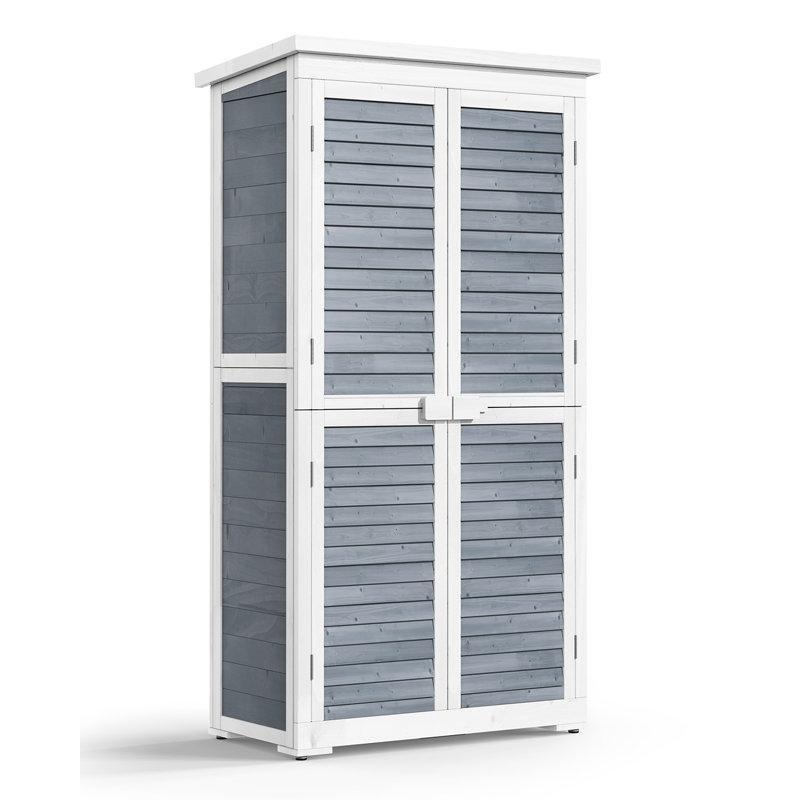Gri Masif Ahşap Kilitli Panjurlu Çıkarılabilir Raflı Bahçe Dolabı - 161 cm - 163645