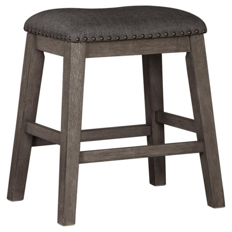 Gri Masif Ahşap Kumaş Döşemeli 4 Kişilik Raflı Bar Masası Seti -153 cm - 231413