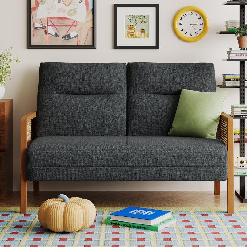 Gri Masif Ahşap Rattan Kolçaklı İkili Koltuk - 122 cm - 207034