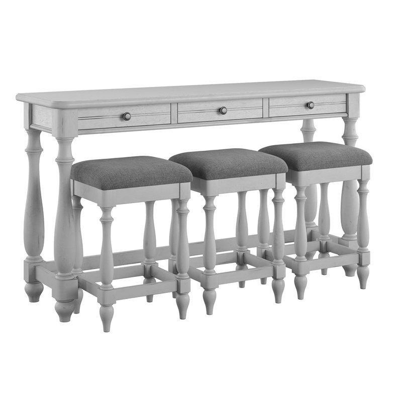 Gri Masif Ahşap Üç Tabureli Koltuk Arkası Dresuar - 163 cm - 218237