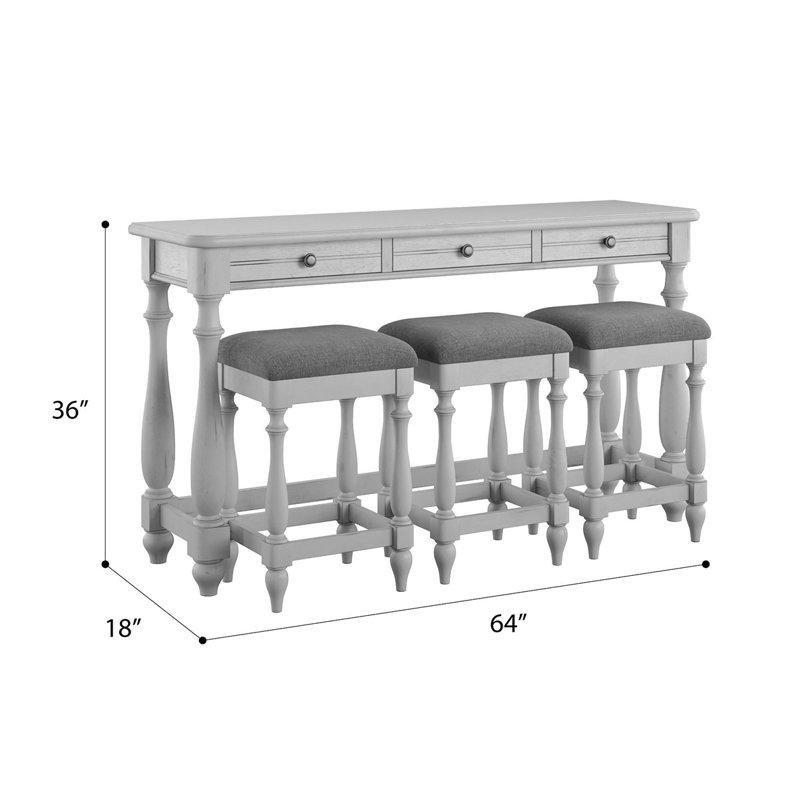 Gri Masif Ahşap Üç Tabureli Koltuk Arkası Dresuar - 163 cm - 218237