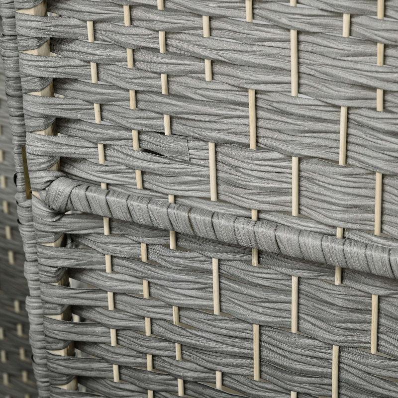 Gri Masif Çam Ahşap 6 Panelli El Örgüsü Katlanır Paravan - 270x181 cm - 184423