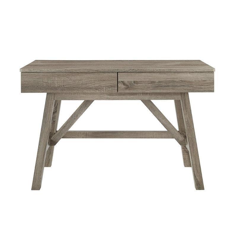 Gri Masif Çam Ahşap İki Çekmeceli Payandalı Vintage Çalışma Masası - 120x54 cm - 234089