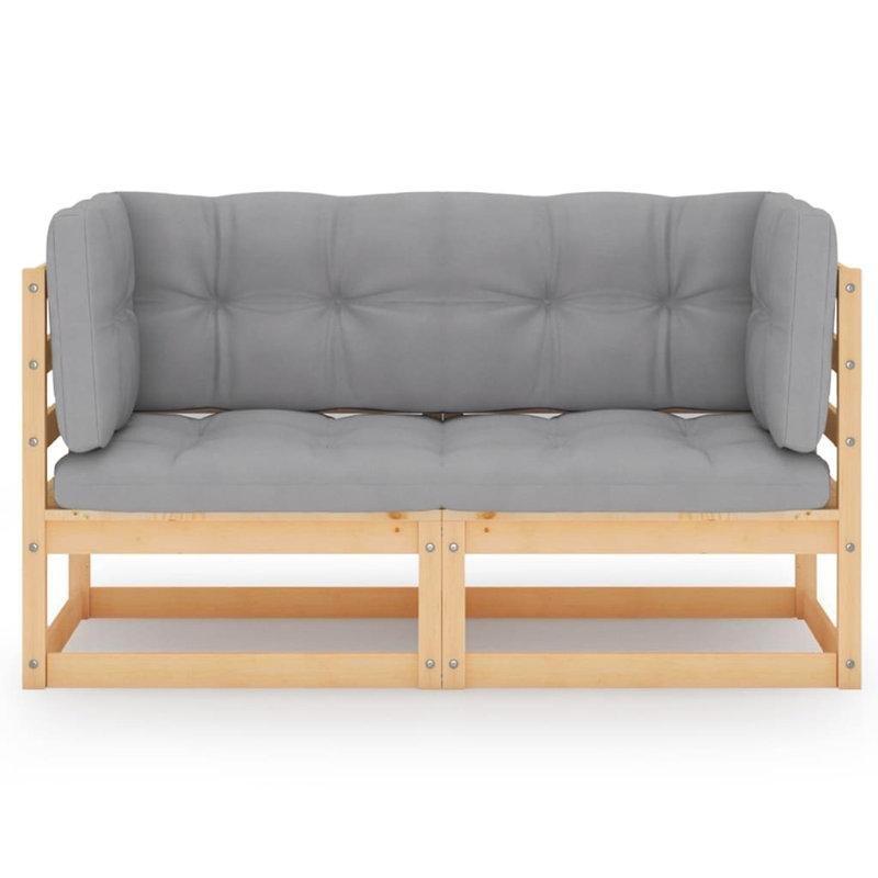 Gri Masif Çam Ahşap Minderli 2 Kişilik Palet Koltuk - 71x71 cm - 177306