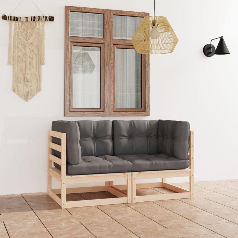 Gri Masif Çam Ahşap Minderli 2 Kişilik Palet Koltuk - 71x71 cm - 177306