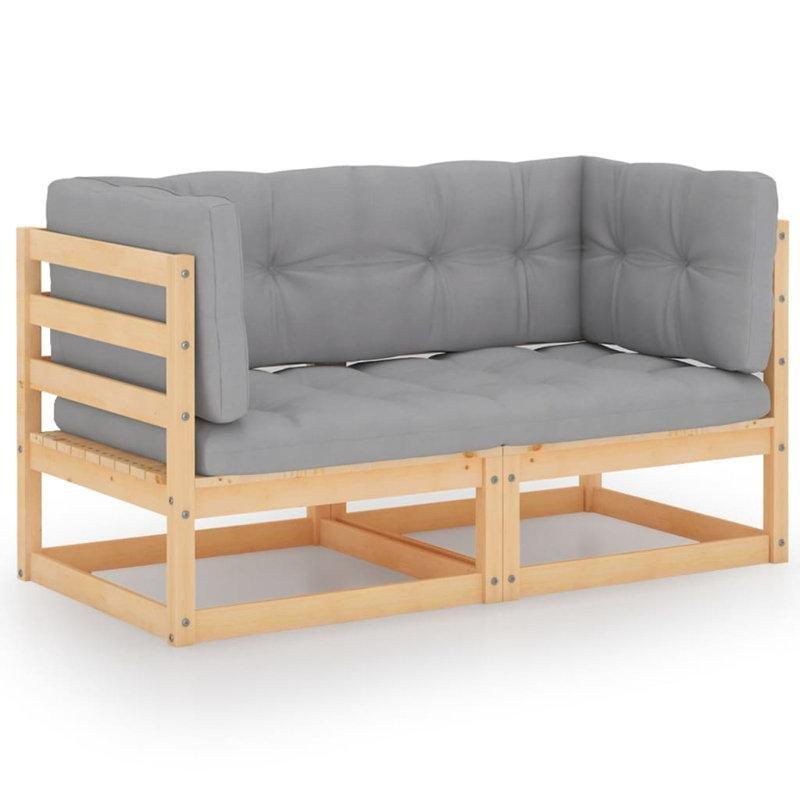 Gri Masif Çam Ahşap Minderli 2 Kişilik Palet Koltuk - 71x71 cm - 177306