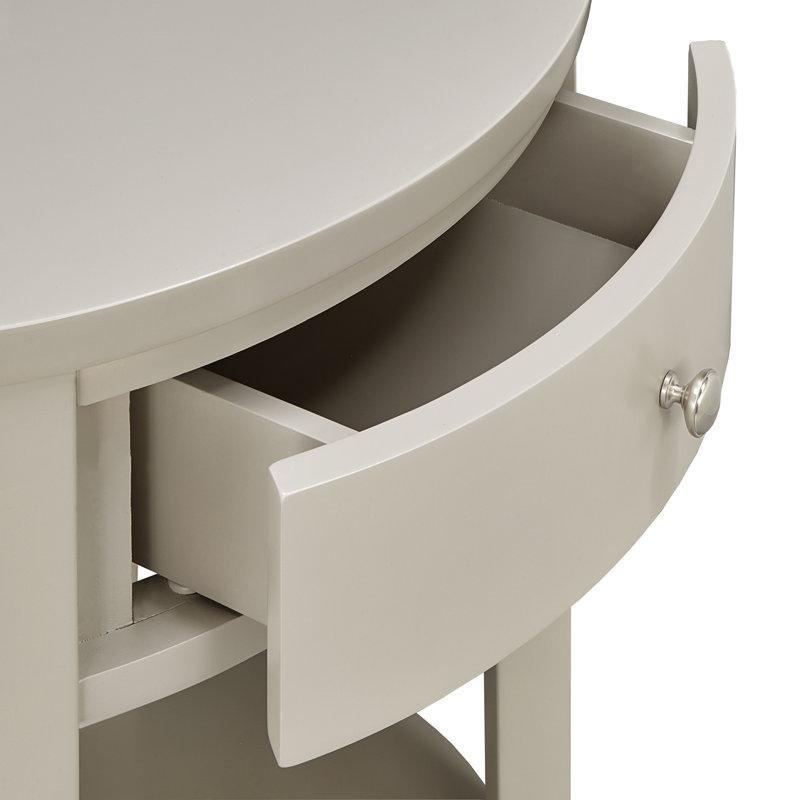Gri Masif Kavak Ağacı Tek Çekmeceli Raflı Oval Komodin - 61x51x69 cm - 223034