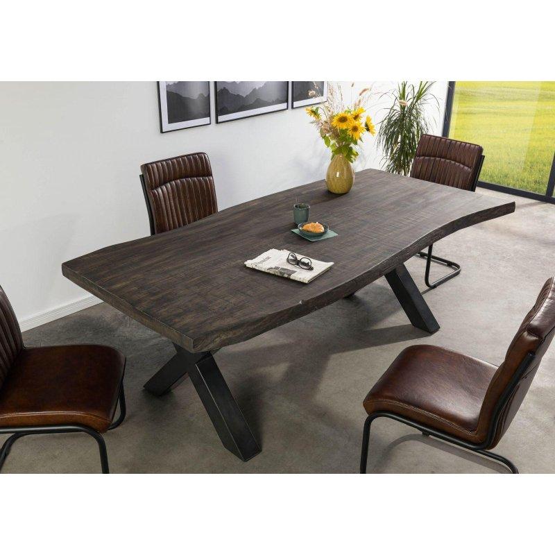 Gri Masif Mango Ağacı Doğal Kenarlı X Ayaklı Bohem Yemek Masası - 200x100 cm - 235829