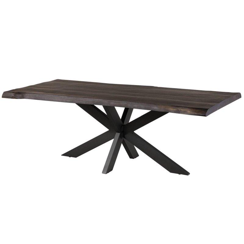 Gri Masif Mango Ahşap Doğal Kenarlı Çapraz Demir Ayaklı Bohem Yemek Masası - 180x90 cm - 235860
