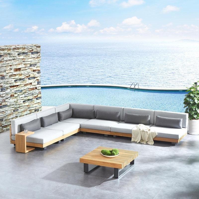 Gri Masif Tik Ağacı 8 Parça Modüler Bahçe Takımı - 212967