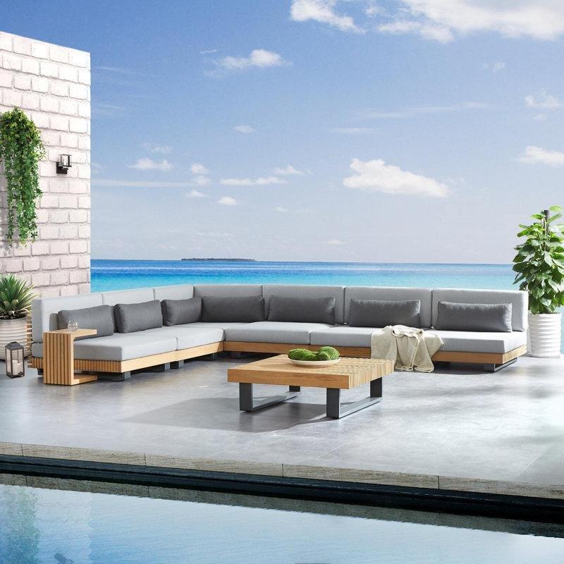 Gri Masif Tik Ağacı 8 Parça Modüler Bahçe Takımı - 212967