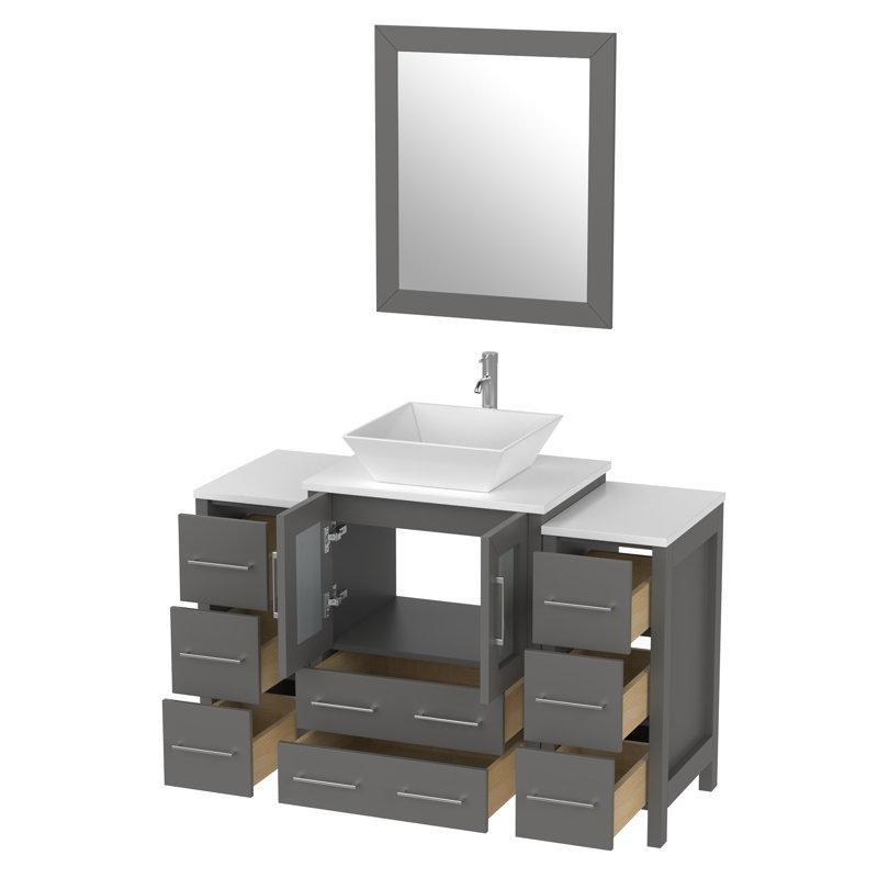 Gri Masif ve Endüstriyel Ahşap Aynalı Çanak Lavabolu Çekmeceli Banyo Dolabı Seti - 122 cm - 200624