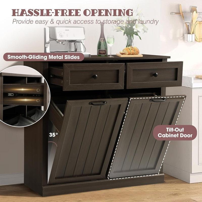 Gri MDF 2 Çekmeceli Çift Devrilir Kapaklı Dolaplı Çamaşır Sepeti - 101 cm - 187247