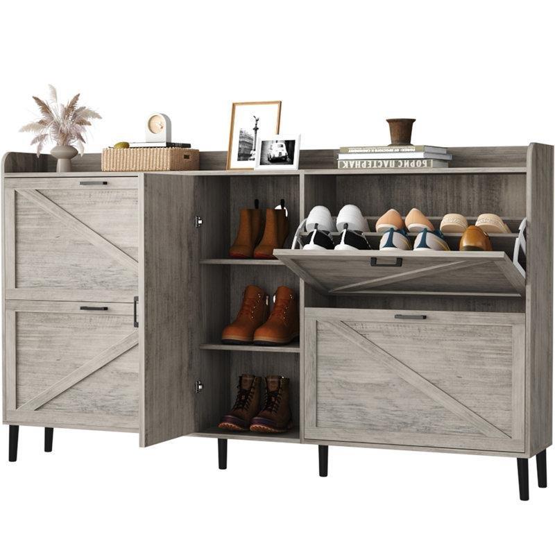 Gri MDF 4 Düşer Kapaklı Raflı Ayakkabılık - 164 cm - 227239