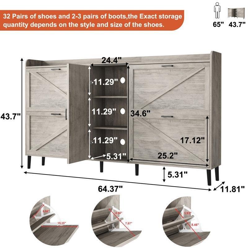 Gri MDF 4 Düşer Kapaklı Raflı Ayakkabılık - 164 cm - 227239