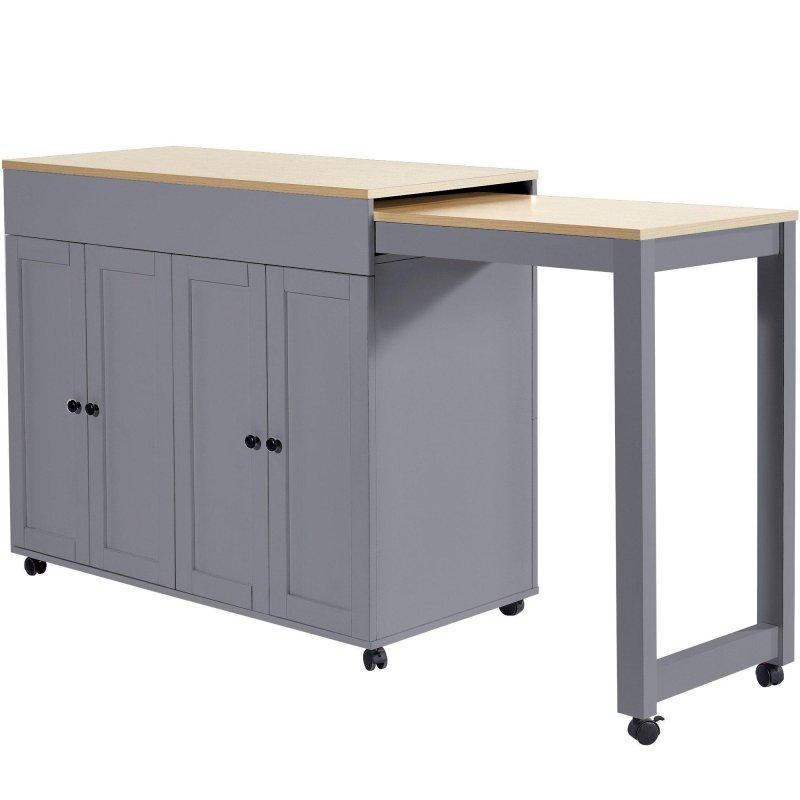 Gri MDF Açılır Dolaplı Bar Masası - 118-180x50x94 cm - 232638