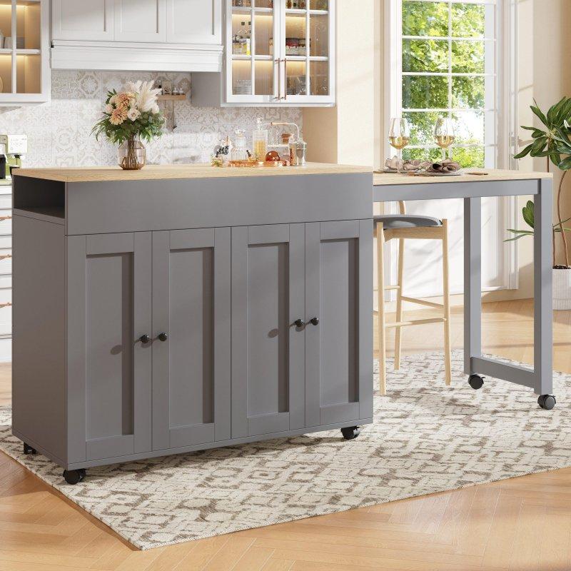 Gri MDF Açılır Dolaplı Bar Masası - 118-180x50x94 cm - 232638