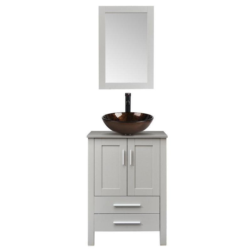 Gri MDF Aynalı Çekmeceli Çanak Lavabolu Banyo Dolabı Seti - 61 cm - 201192